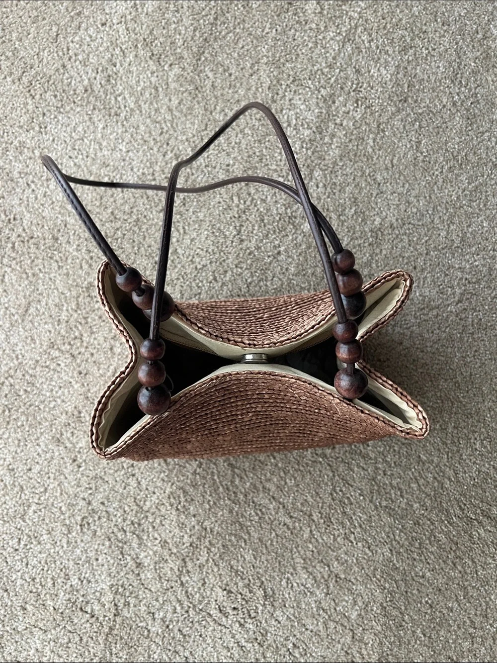 St. John's Bay Woven Straw Tote with Dark Brown Leather Straps